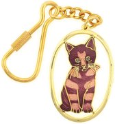 Behave Sleutelhanger poes kat paars emaille12 cm