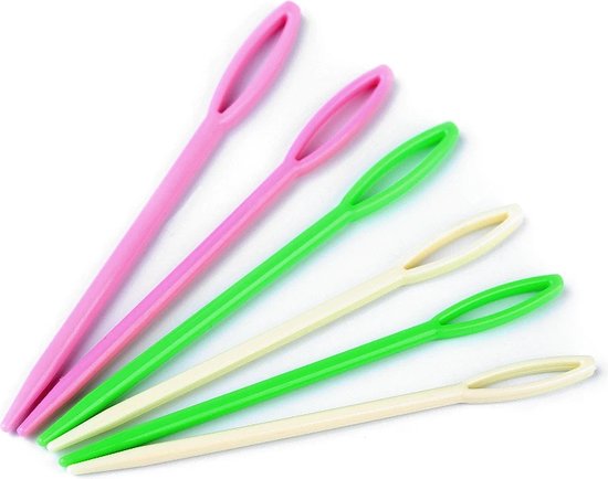 Kunststof borduurnaalden - plastic naalden - 6x naald - stompe punt - stomp - geschikt voor kinderen - 9 cm lang