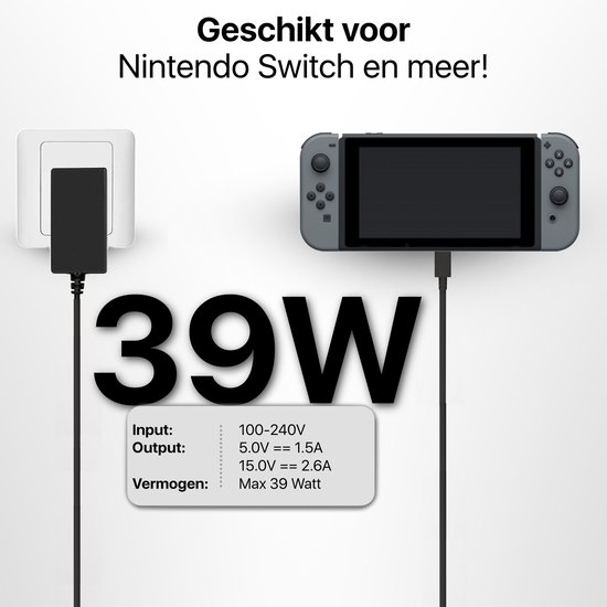 Phreeze Nintendo Switch Oplader - USB C - 1.5 meter - TV Modus