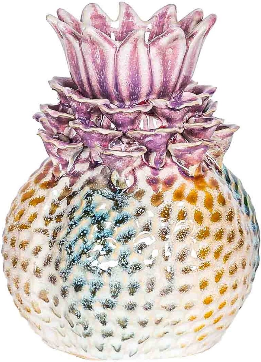 homebound by ky Aardewerk vaas flower rainbow | 17x17x22cm | bloemenvaas keramiek bloem regenboog Multi