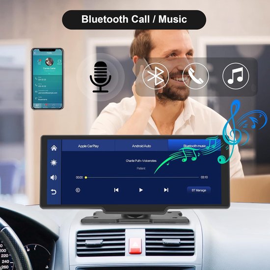 NHOPEEW 1 Din Android autoradio met Carplay en Android Auto 10,1 inch touchscreen radio Bluetooth WiFi GPS Navi Hi-Fi Audio AHD achteruitrijcamera en microfoon [2 32G