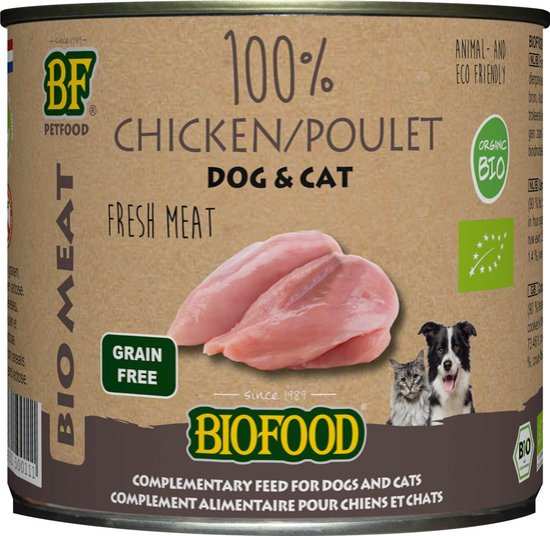 Biofood Organic - Biologisch Hondenvoer Natvoer - 100% Verse Kip - 200 gr NL-BIO-01