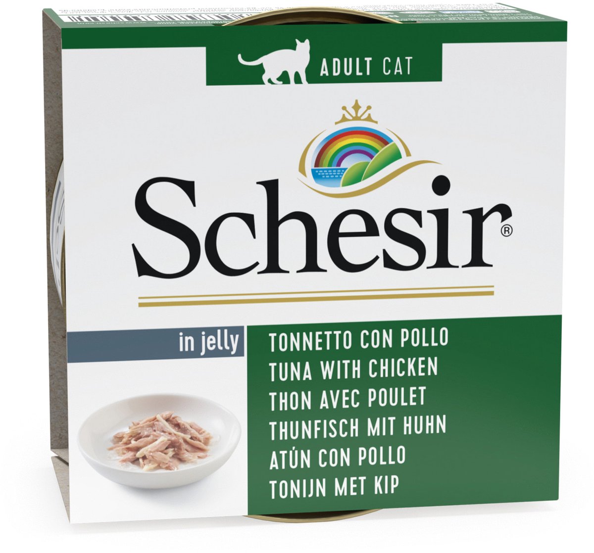 Schesir tonijn met kip (jelly) natvoer kat (blikjes 85 g) 2 trays (28 x 85 g)
