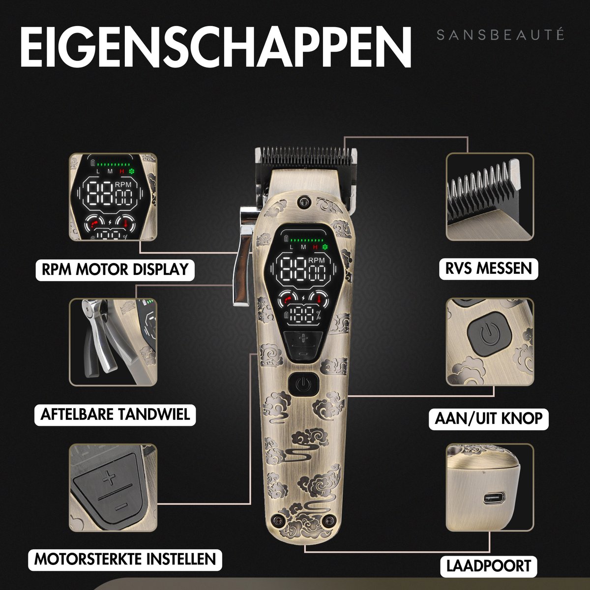 Sansbeauté Professionele Draadloze 2-in-1 Tondeuse thumbnail 3