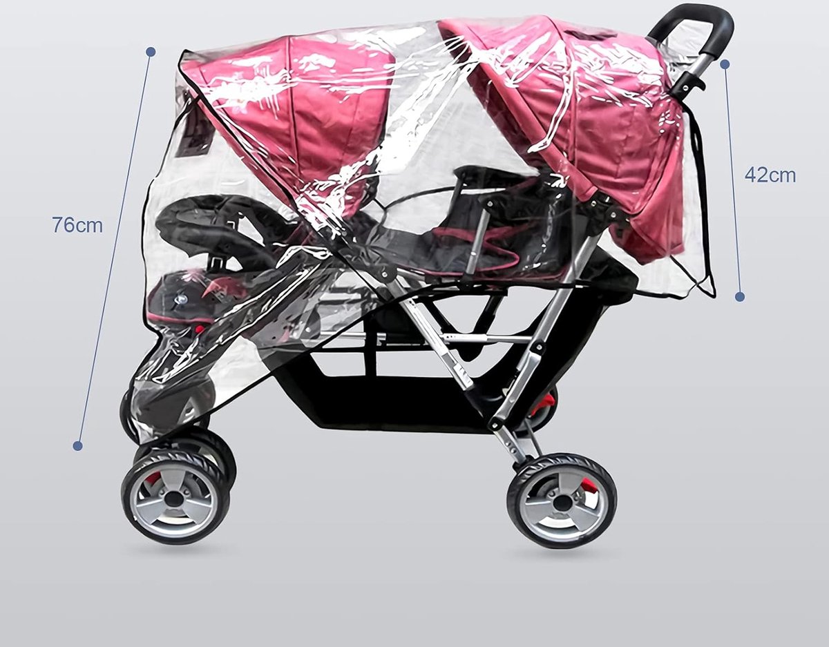 Universele regenhoes voor dubbele kinderwagen - Zachte, niet-giftige regenhoes - Transparante, winddichte, stofdichte hoes, Brother kinderwagen regenhoes - Stroller Sports kinderwagen waterdichte hoes – foto 5