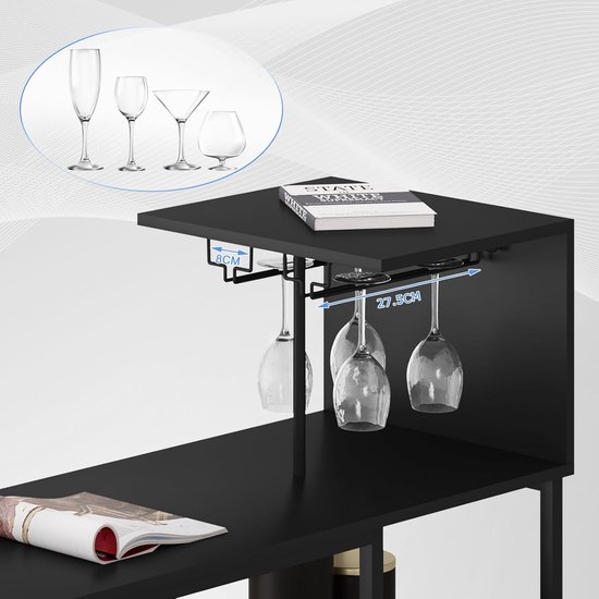HOMCOM Bartafel, keukentafel, statafel, met planken, 120 x 40 x 105 cm, stalen voet, zwart/bruin