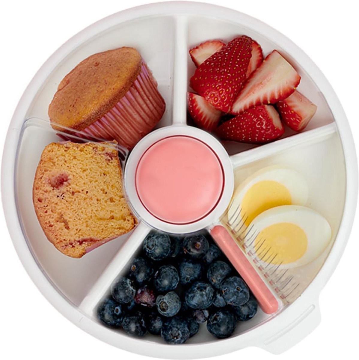 Goedkoopste Kinder Snack Spinner Bundel met Handvat en Stickers - Herbruikbare Snackhouder met 4 Vakken en Schuifdeur | Vaatwasserbestendig | Geen Morsen, Lekvrij