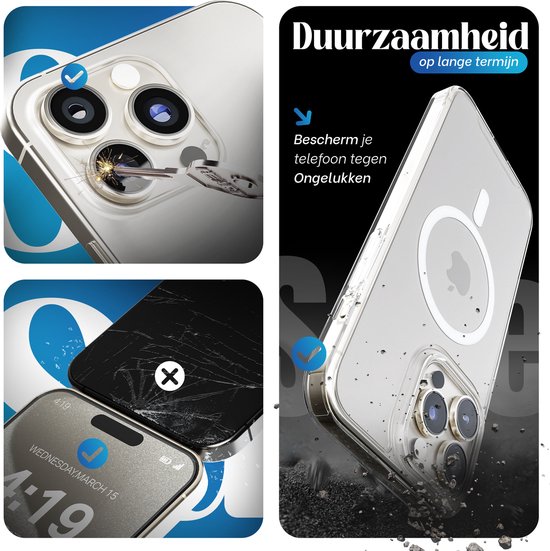 Coque pour iPhone 16 Pro Transparente - 2x Protecteur d'écran en verre trempé iPhone 16 Pro - Protecteur lens d'appareil photo - Housse en silicone anti-choc MagSafe