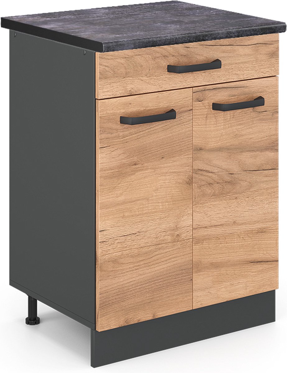 Vicco R-Line Keukenonderkast – 60 cm, WB Antraciet Krachtige eik goud Goudkleurig Eiken/Antraciet