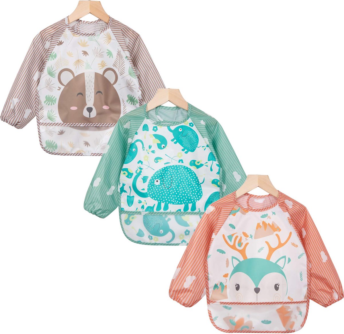 Goedkoopste JGS ® Waterbestendige Mouwslabbetjes voor Baby's - Set van 3 Stuks, Geschikt voor Activiteiten