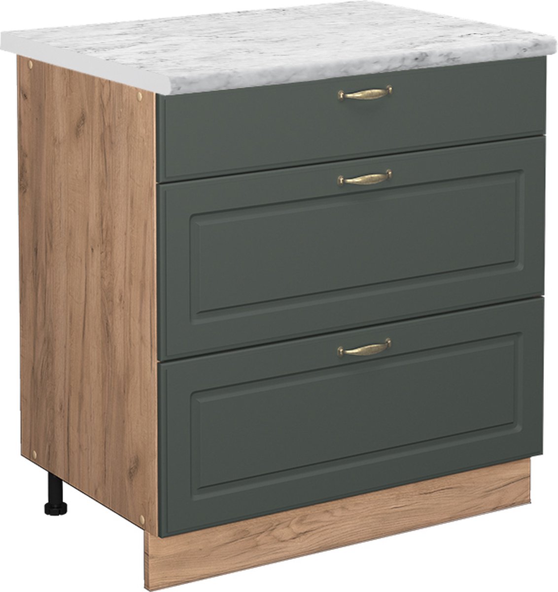 Vicco Fame-Line Keukenonderkast – 80 cm met 3 laden, WB Marmer Groen-Goud Landhuis