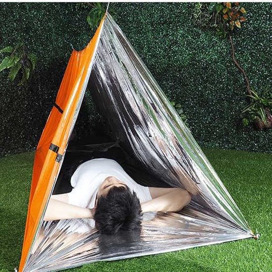 Tente De Survie Imperméable Légère – 245x157 Cm, 232 G, Orange, Avec Corde 8m, Sifflet Et Sac De Rangement