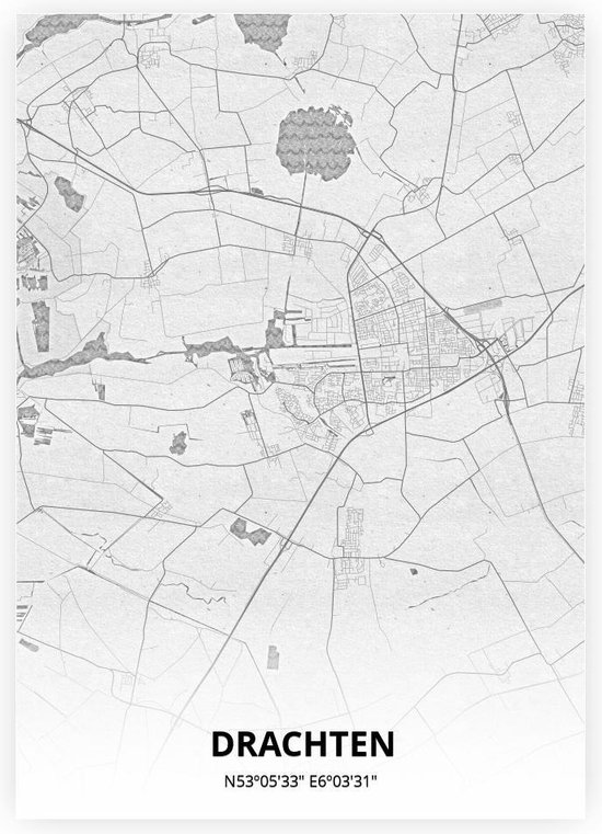Drachten plattegrond - A4 poster - Tekening stijl