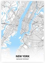 New York plattegrond - A4 poster - Zwart blauwe stijl