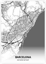 Barcelona plattegrond - A2 poster - Zwart witte stijl
