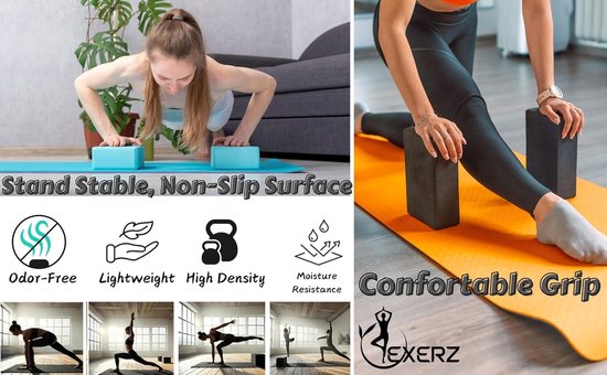 Mrs. Jones Collection Yoga Blokken - 2 stuks - Hoge dichtheid EVA Foam - Comfortabel - Anti-slip - Lichtgewicht - Reisvriendelijk - Pilates .
