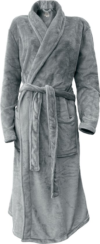 LINNICK Flanel Fleece Uni Badjas - Dark Grey - L - Badjas Dames - Badjas Heren