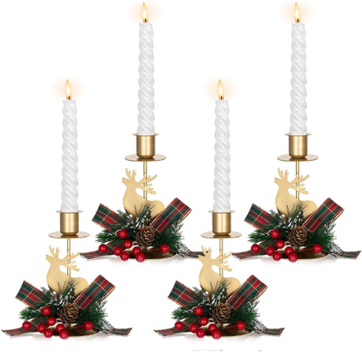 Kandelaars Met Kerst Boog Decor - Gouden Kandelaar Houder Set Van 4 - Decoratieve Stag Kandelaars Centerpieces Voor Kerst Tafel Schouwmantel Decoratie