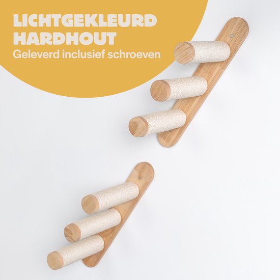 Wandplanken en Zitstokken Voor Katten, Klimrek Van Massief Hout