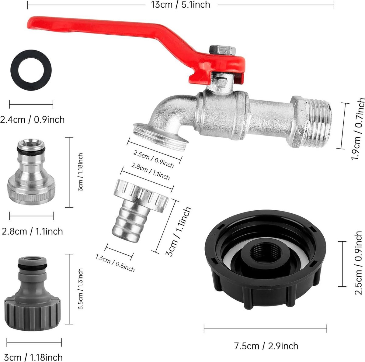 1000 Liter Watertank Accessoire Set – Met Kogelkraan 3/4 Inch, IBC-adapter, Slangconnector En Teflontape 2 miniatura