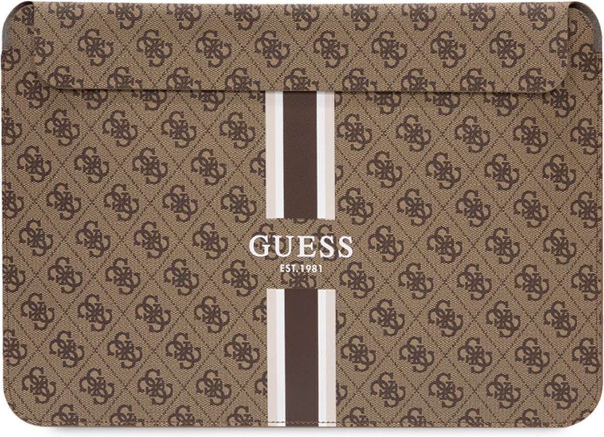 Guess 4G Printed Stripe Sleeve voor o.a. Apple MacBook (13"/14") - Bruin
