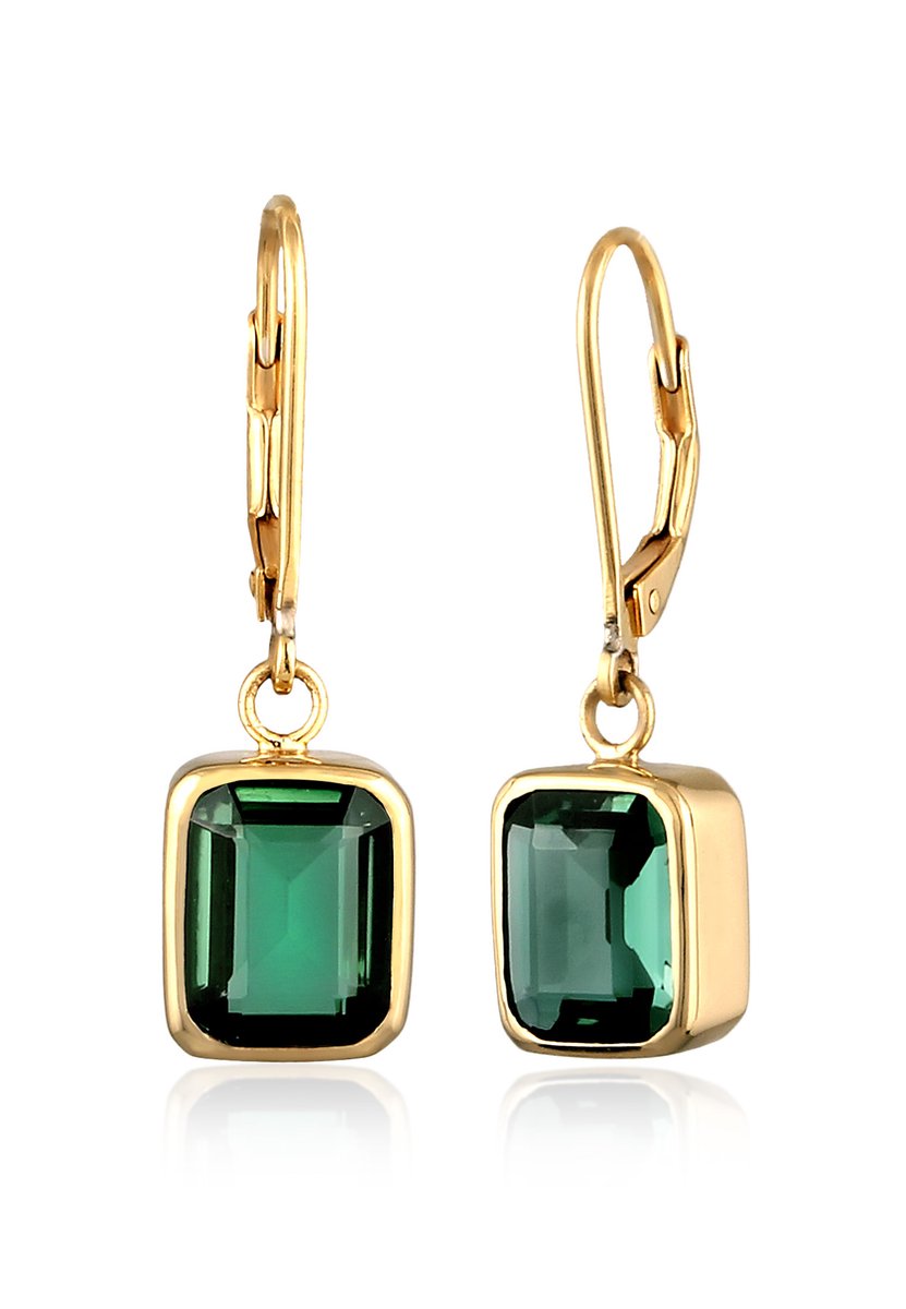 Elli PREMIUM - Oorbellen - Dames Vierkant Kwarts Emerald Cut Groen 925 Sterling Zilver Verguld - Dames