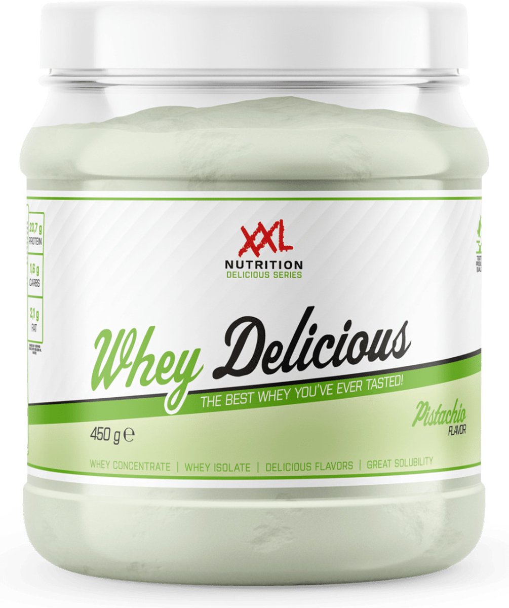 Goedkoopste XXL Nutrition - Whey Delicious - 80 Eiwit - Pistache - Wei Eiwitpoeder met BCAA & Glutamine, Proteine Poeder, Eiwit shake, Whey Protein - Diverse Smaken - 450 gram (15 shakes
