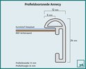 Dwarsdoorsnede van het Annecy profiel met afmetingen 6mm, 12mm en 24mm.