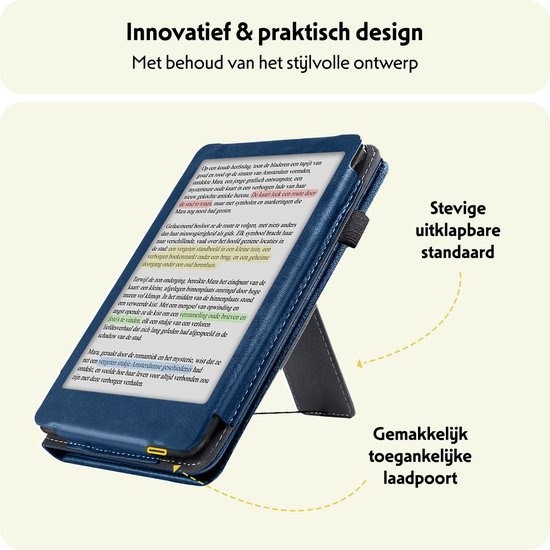 Hoesje Geschikt voor Kobo Clara BW Hoes Leren Case Sleep Cover Leer - Hoes Geschikt voor Kobo Clara BW Hoesje E-reader Leer - Donkerblauw van Hoesje  — afbeelding 3