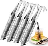 Thee-ei, roestvrijstalen theediffuser, theezeef, thee-infusers voor thee, roestvrij staal, herbruikbare losse theebrouwer-diffuser, fijnmazig, enkele kopjes, lepel, pijp (2 stuks