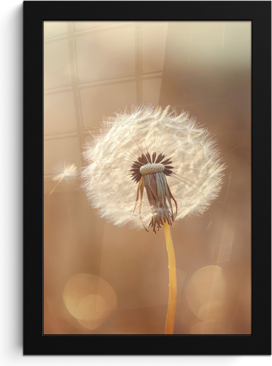 FrameYourWall Poster in lijst - Fotolijst 20x30 cm - Posters - Paardenbloem - Beige - Natuur - Bloem - Posterlijst zwart - Decoratie - Wanddecoratie woonkamer - Muurdecoratie slaapkamer