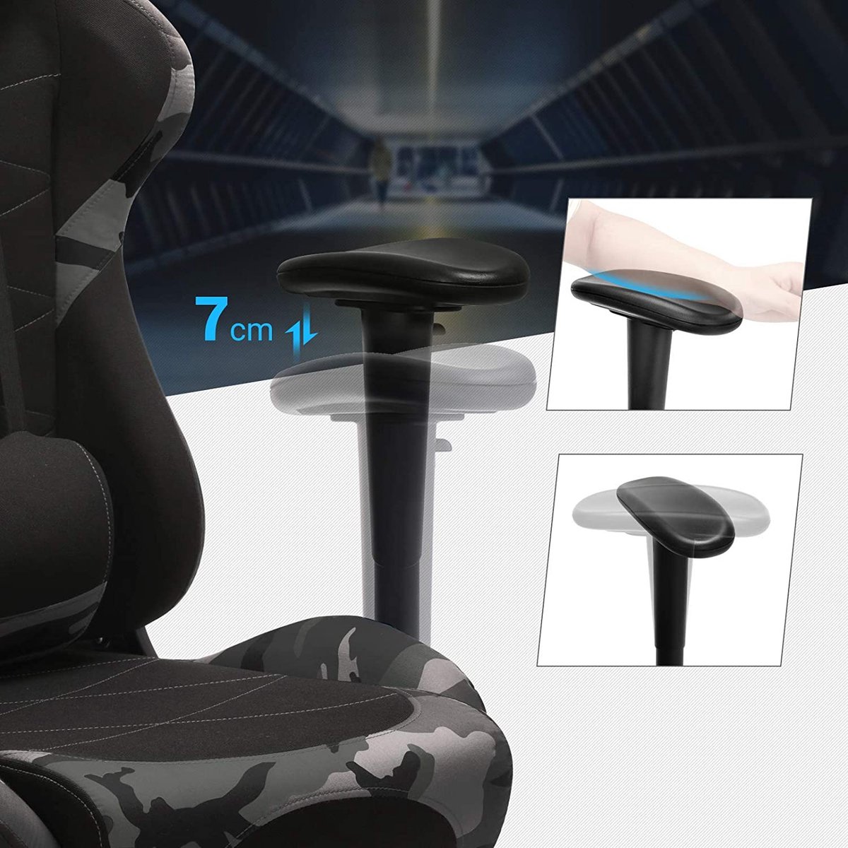 Songmics Camouflage Gamingstoel Ergonomisch met Voetensteun - afbeelding 3