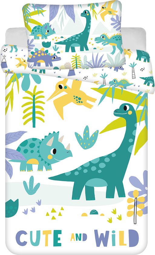 Foto: Dinosaurus baby dekbedovertrek cute and wild 135 x 100 40 x 60 cm katoen