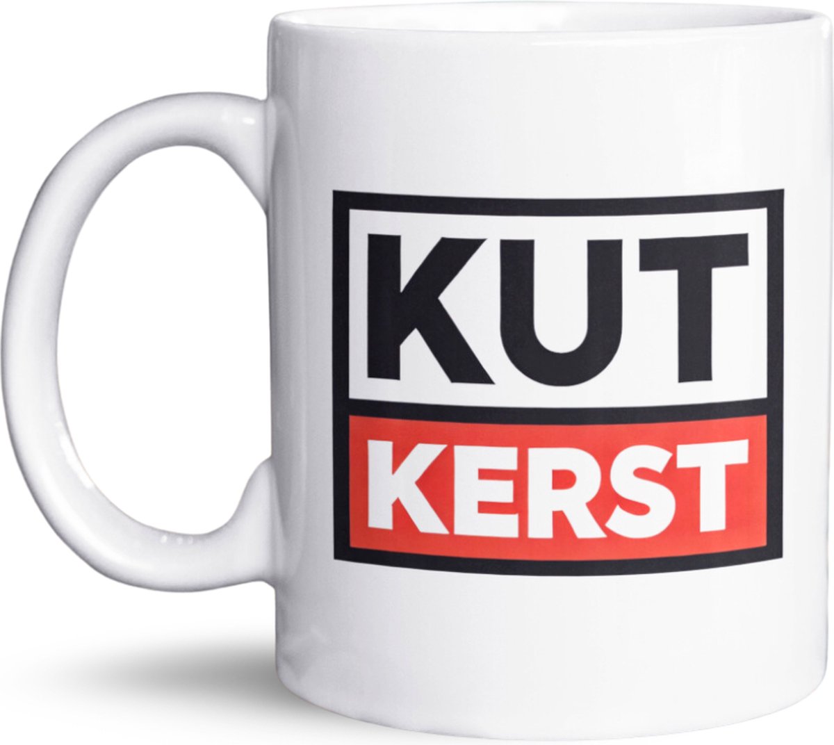 NietMokken.nl – Grappige kerstmok / beker met tekst 'Kut Kerst' – 325 ml – Keramische koffiemok / theetas – Bedrukt aan beide zijden – Perfect cadeau voor feestdagen, kerstcadeau of grappig voor familie en vrienden – Vaatwasser- en magnetronbestendig