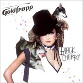 Goldfrapp - Black Cherry albumhoes met vrouw in hoge hoed, honden en confetti.