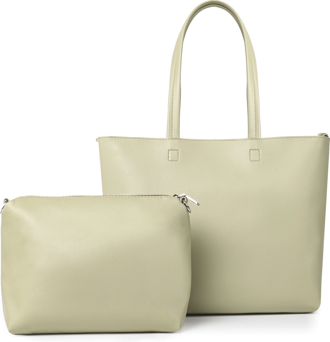 FASSIONA Handtassen Dames - Dames Tassen - Schoudertas Shopper met rits en cosmetische zakken - Handtas - Werktas - Geelgrijs