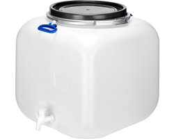 Garronda 100l Kunststof Trommel Met Deksel – Regenton met Kraan - Vat - HDPE - Voedselvat - Tuin Hobbock – Wit - GD-STE-BarrelPR