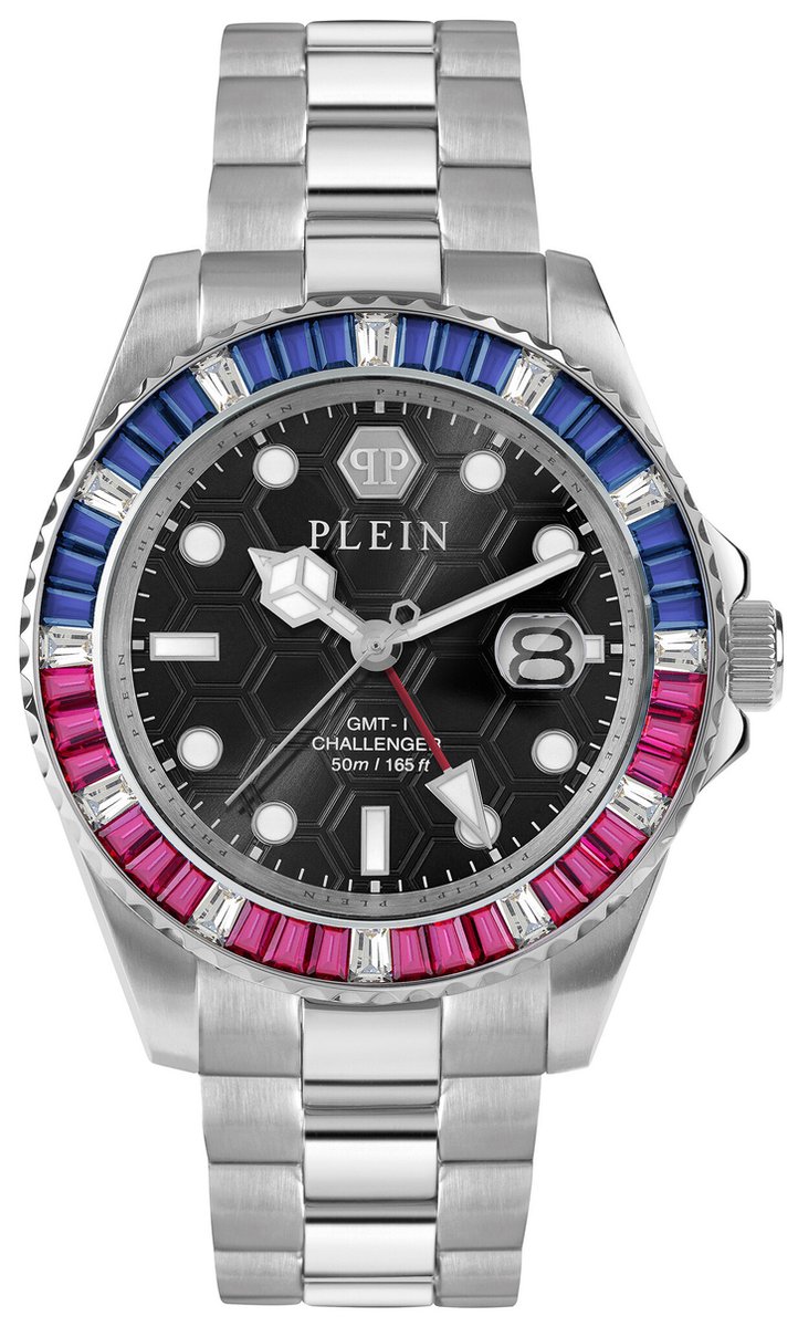 Philipp Plein Gmt-I Challenger Baguettes PWPZA0124 Horloge - Staal - Zilverkleurig - Ø 44 mm