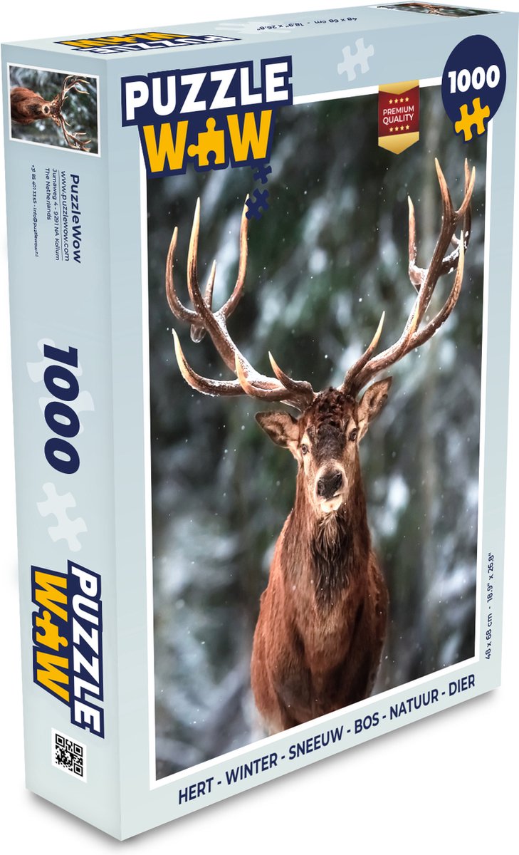 Puzzel Hert - Winter - Sneeuw - Bos - Natuur - Dier - Legpuzzel - Puzzel 1000 stukjes volwassenen