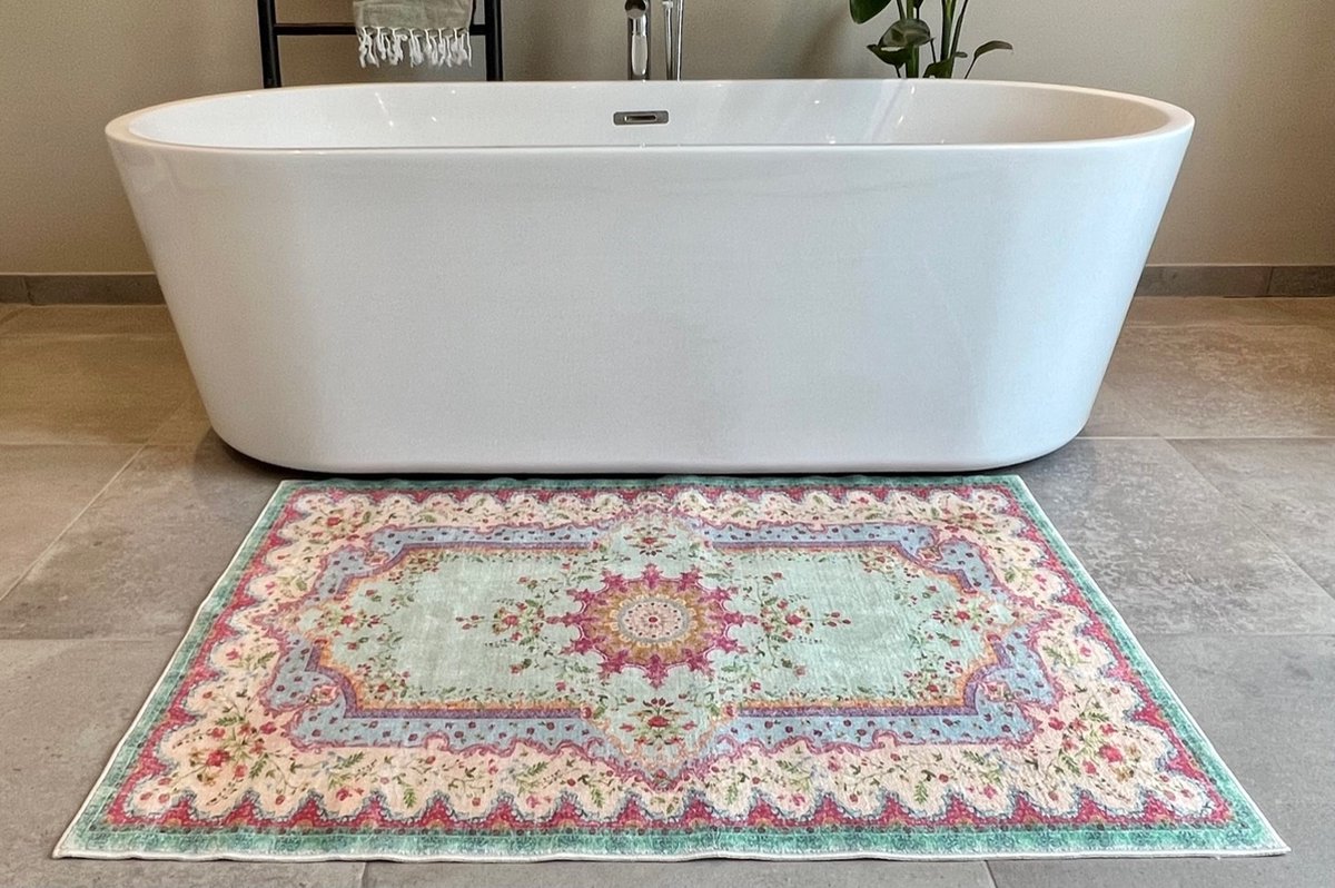 Grote vintage look badkamer badmat | pastel kleur | 120cm x 80cm