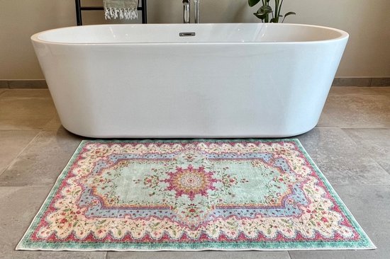 Grote vintage look badkamer badmat | pastel kleur | 120cm x 80cm