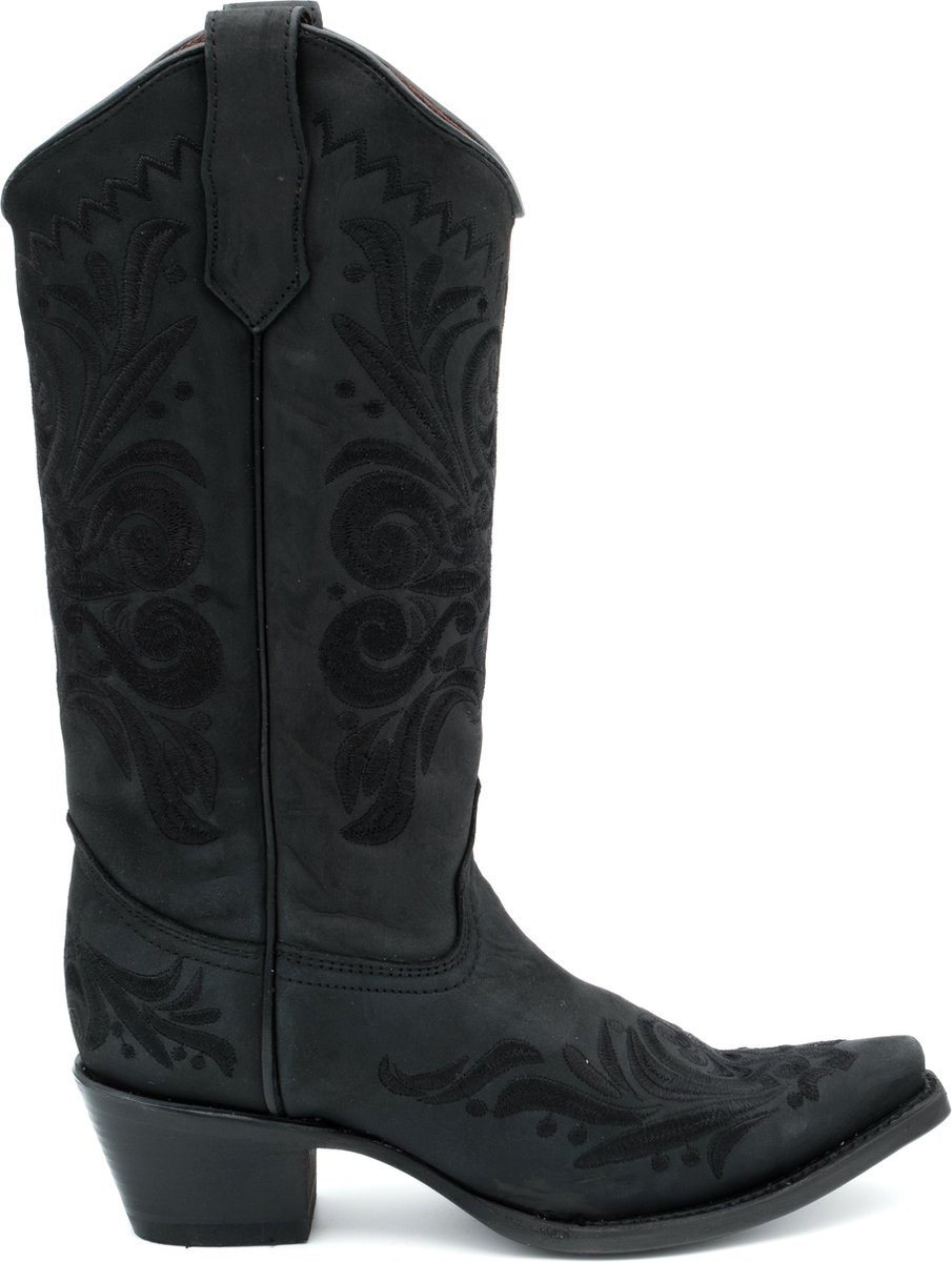 Circle G dames cowboylaarzen in mat zwart leer met zwarte borduursels