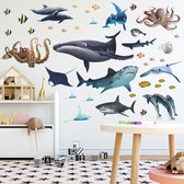 Muursticker Aquarium de Pêche - 68* 93 cm - Réutilisable / repositionnable - Chambre d'enfant - Garçons - filles - Décoration intérieure - Sticker mural coloré - animaux marins - pour chambre salle de bain salon