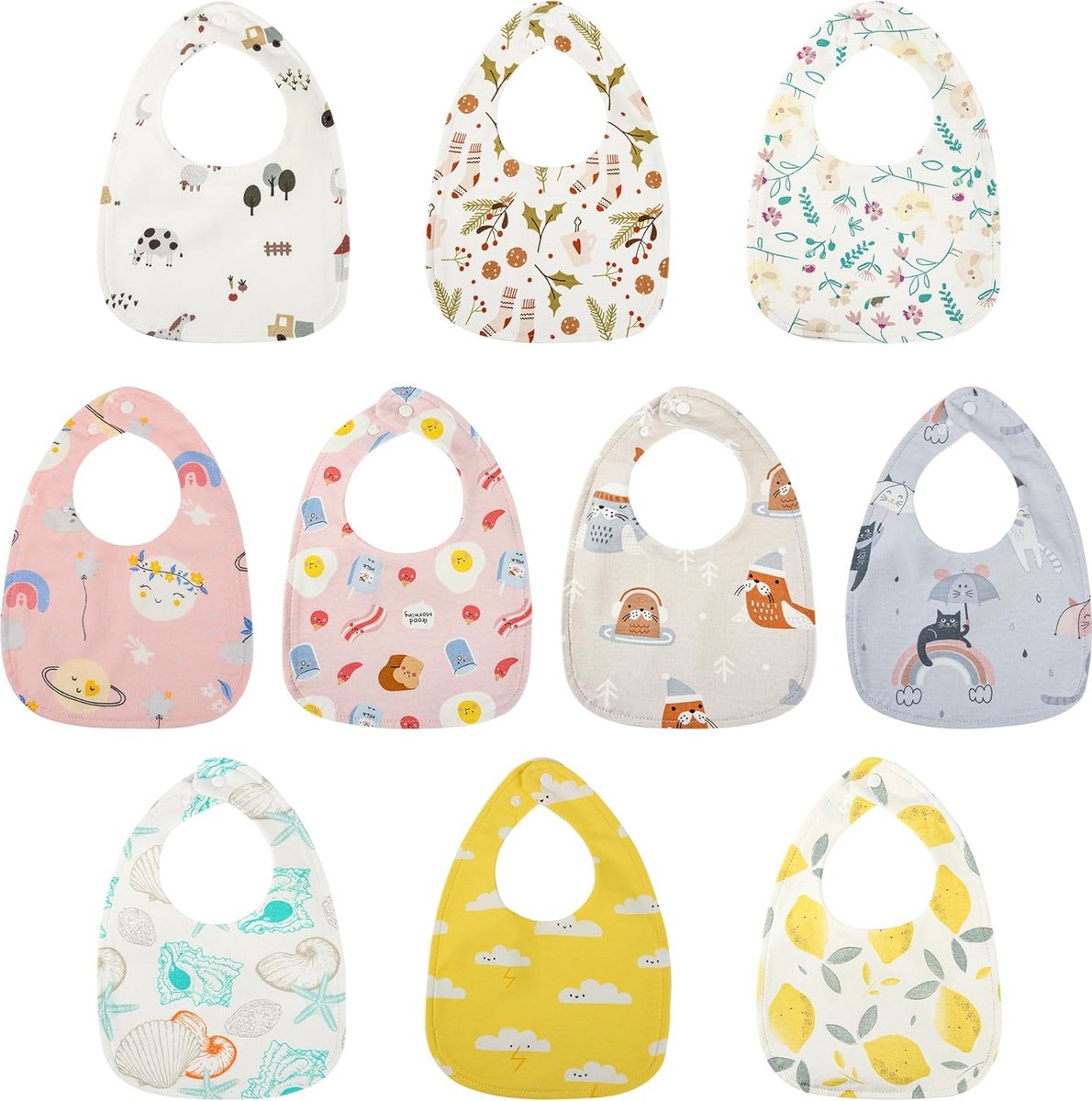 Goedkoopste JGS ® Waterdichte en Zachte Slabbetjes met Klittenbandsluiting voor Baby's en Peuters, Set van 10