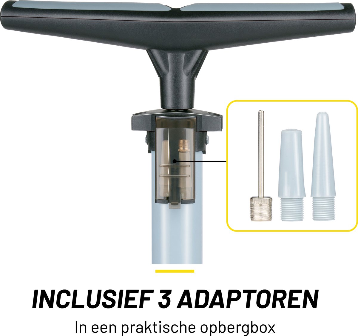 Dunlop Fietspomp met Drukmeter - Fiets Pomp voor Dunlop, Schrader en Frans Ventiel - Staande Pomp Incl. Adaptoren voor Waterspeelgoed en Ballen — afbeelding 2