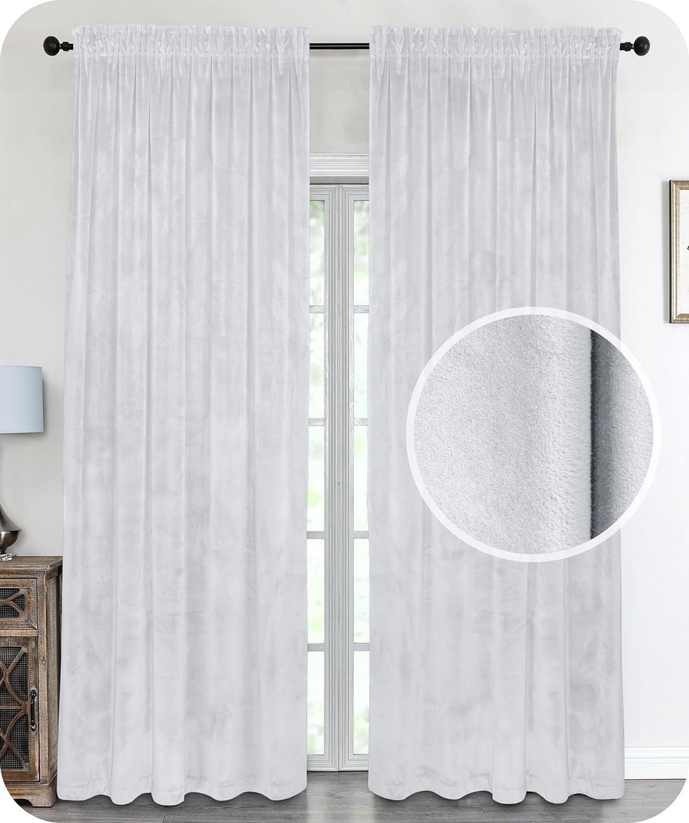 Goodivery ® Gordijn van Luxe Fluweel met Rimpelband voor Privacy en Comfort, 140 x 245 cm, Wit