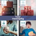 Collage: Reizen, cadeaus, geld sparen met spaarvarken en een kind dat geld vasthoudt.