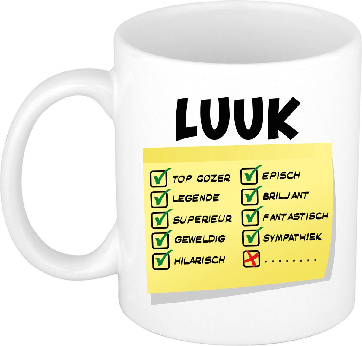Bellatio Decorations Naam mok Luuk - wit - top gozer - keramiek - 300 ml - cadeau collega beker