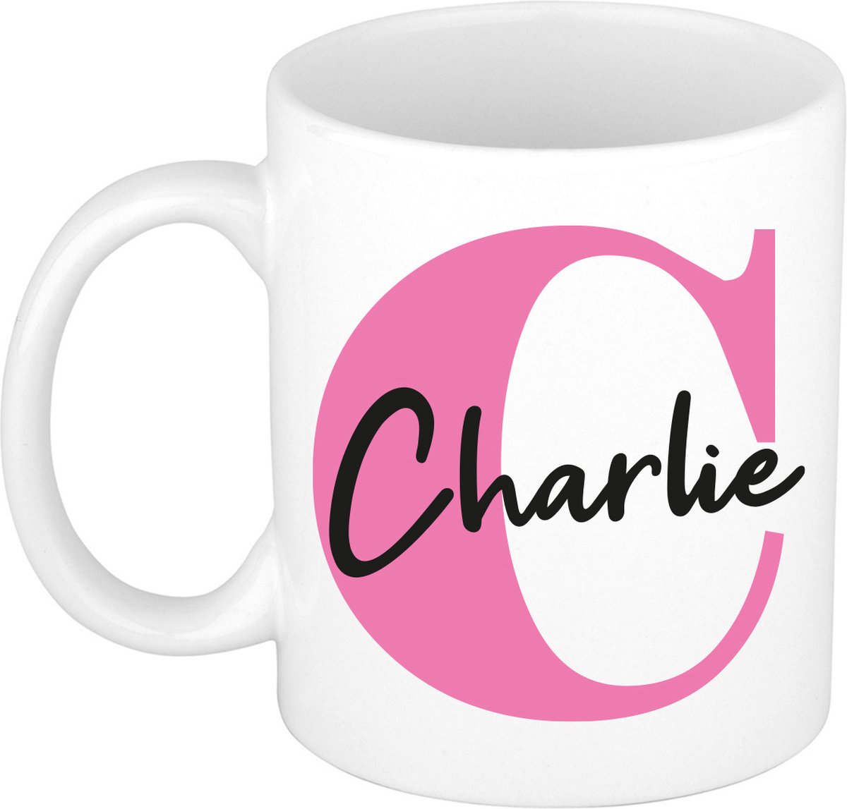 Bellatio Decorations Naam mok Charlie - roze - wit - keramiek - 300 ml - cadeau beker