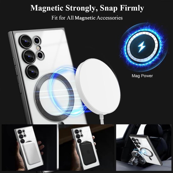 Coque de téléphone à Glitter adaptée à Magsafe avec Protection d'appareil photo pour Samsung Galaxy S23 Ultra - FuturiQ - Zwart